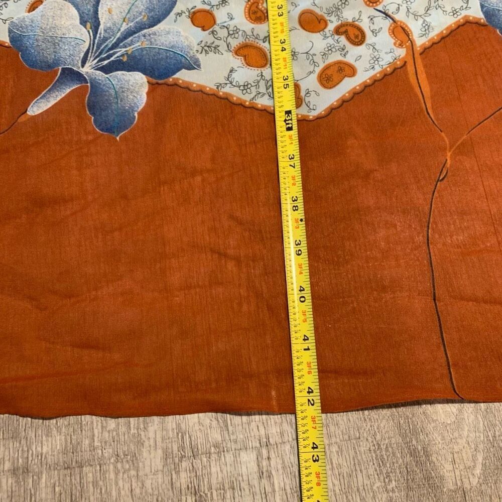 Vintage Floral Orange Brown Blue Paisley 1960s Scarf Square XL Shawl - Picture 6 of 6